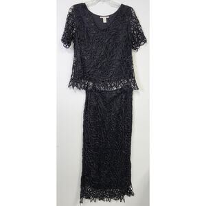Vintage Silken Poetry Black Silk & Hand Crochet 2 piece set